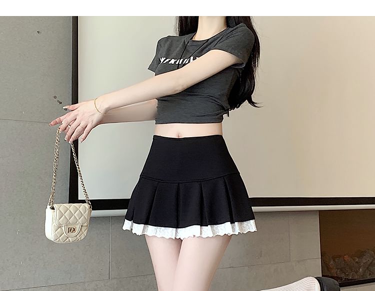 Waist Trim High Lace Skort Pleated