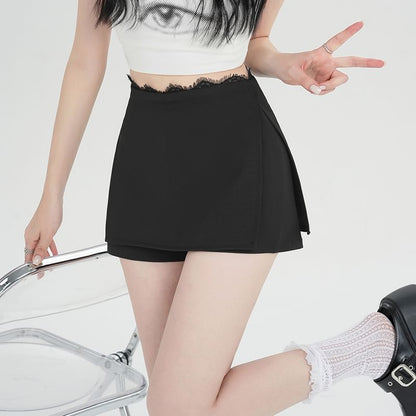 Lace High Slit Skort Waist Trim