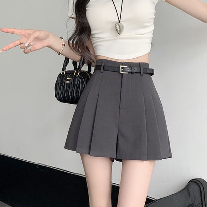 Pleated Waist Skort Plain High
