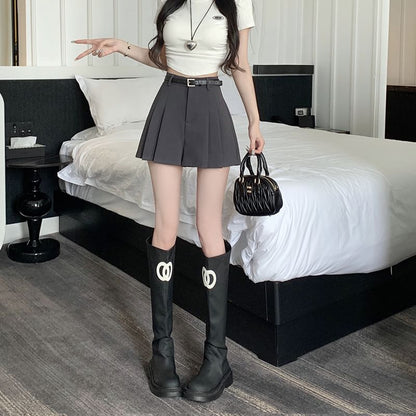 Pleated Waist Skort Plain High