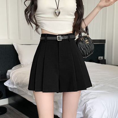 Pleated Waist Skort Plain High