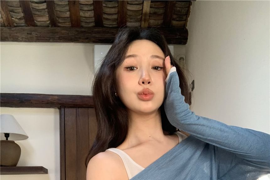 Cold-Shoulder Tone Two T-Shirt Two-Piece Mock Long-Sleeve