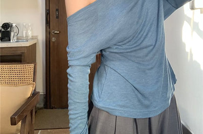 Cold-Shoulder Tone Two T-Shirt Two-Piece Mock Long-Sleeve