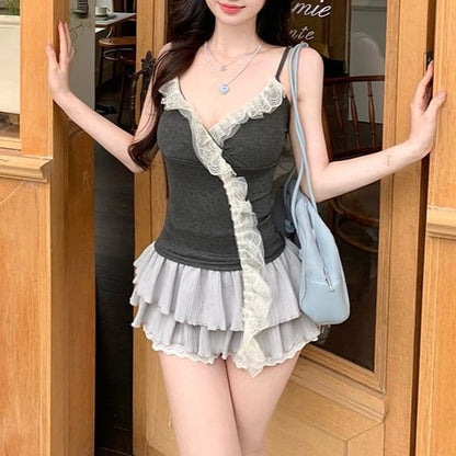 Camisole Top Ruffle Panel V-Neck