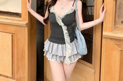 Camisole Top Ruffle Panel V-Neck