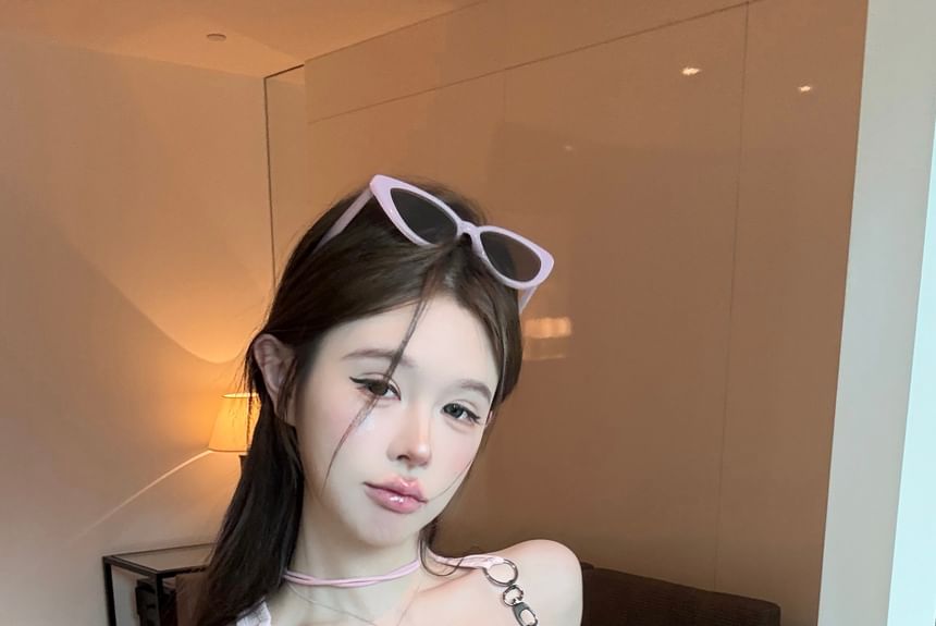 Patterned Top Print Tank Square Buckle Neck