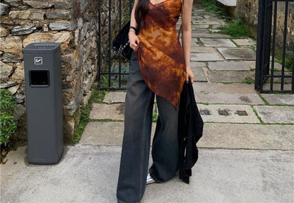 Shoulder Top Tie Asymmetrical Dye Camisole