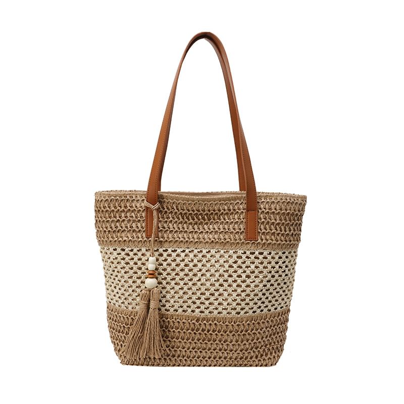 Tassel Bag Woven Tote Two-Tone
