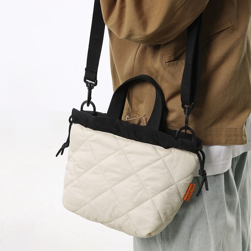 Quilted Drawstring Two-Tone Bag Crossbody