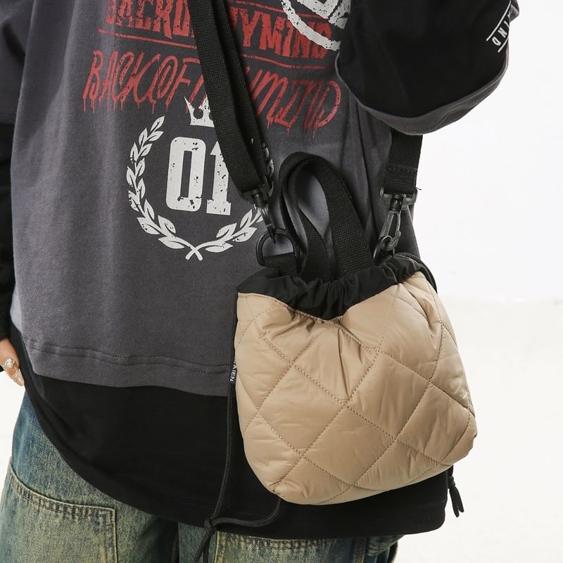 Quilted Drawstring Two-Tone Bag Crossbody