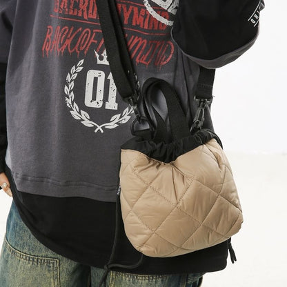 Quilted Drawstring Two-Tone Bag Crossbody