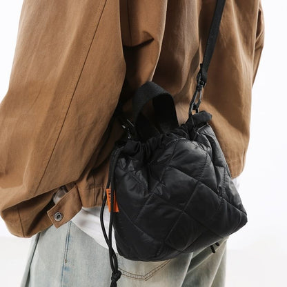 Quilted Drawstring Two-Tone Bag Crossbody