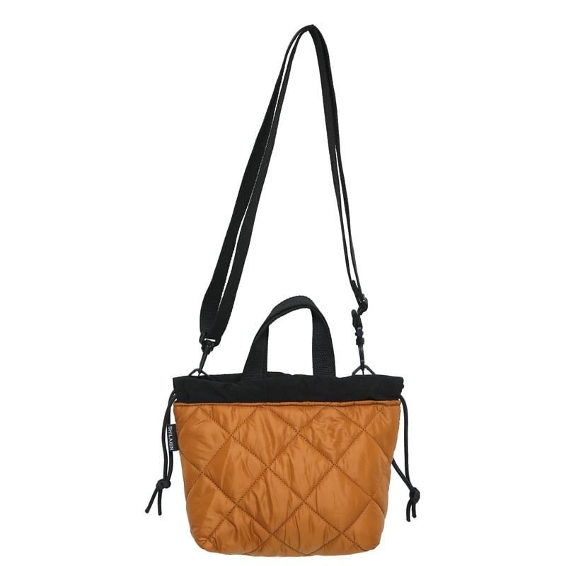Quilted Drawstring Two-Tone Bag Crossbody