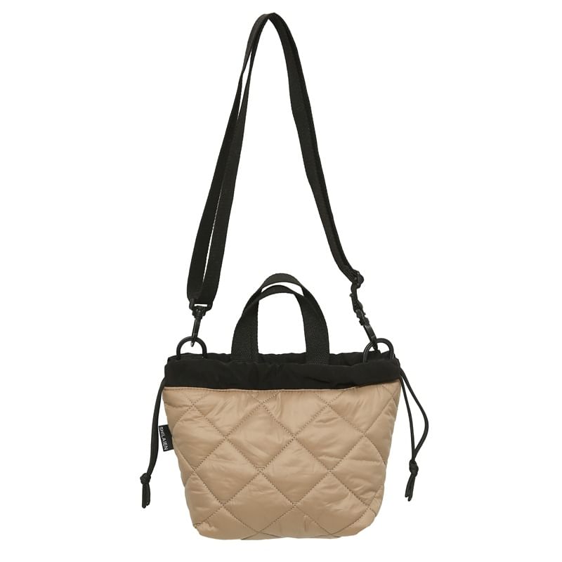 Quilted Drawstring Two-Tone Bag Crossbody