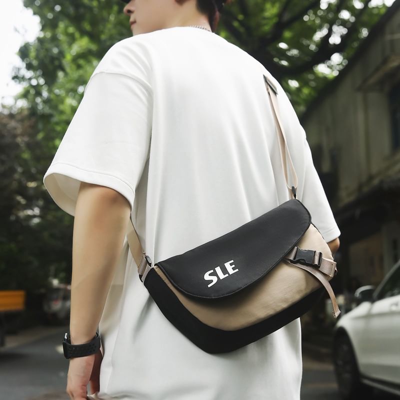 Lettering Bag Flap Two-Tone Buckled Crossbody