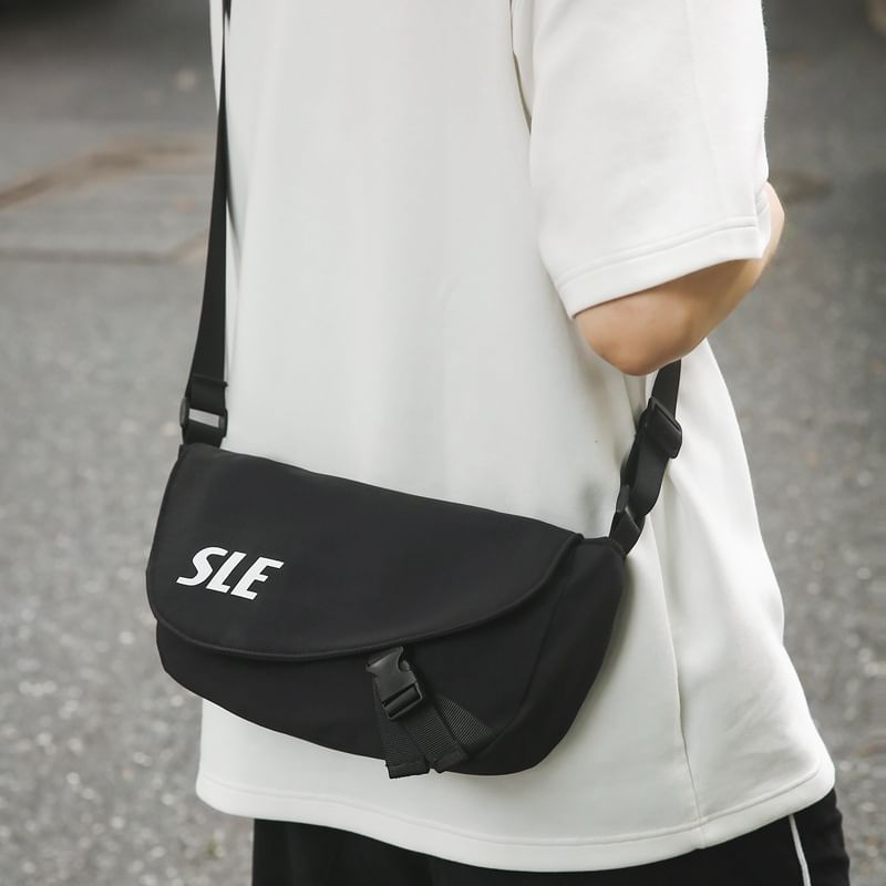 Lettering Bag Flap Two-Tone Buckled Crossbody