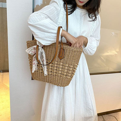 Floral Bow Lace Woven Embroidered Tote Bag