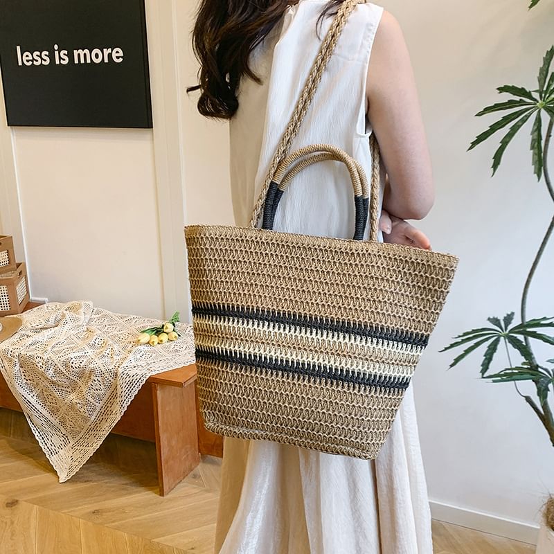 Bag Handle Woven Striped Top Crossbody