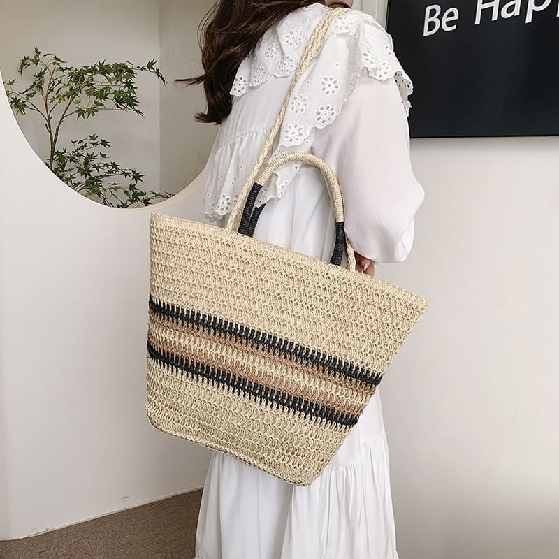 Bag Handle Woven Striped Top Crossbody