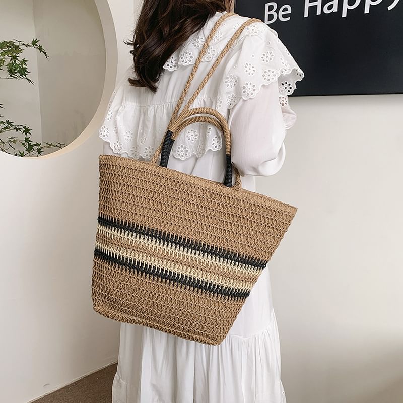 Bag Handle Woven Striped Top Crossbody