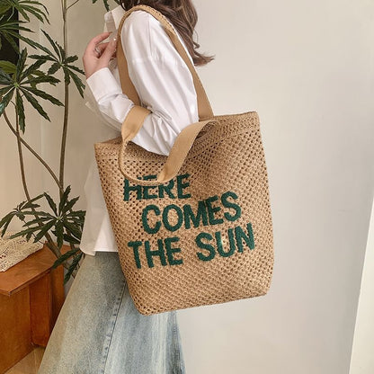 Tote Letter Woven Embroidered Bag
