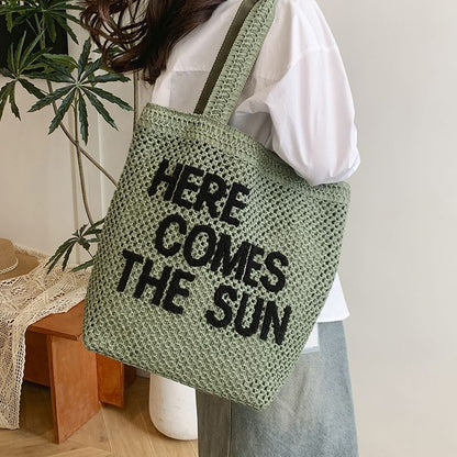 Tote Letter Woven Embroidered Bag