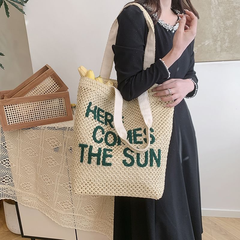 Tote Letter Woven Embroidered Bag
