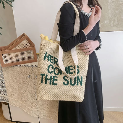 Tote Letter Woven Embroidered Bag