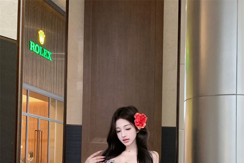 Print Designs) Dress (Various Shoulder Off Flower Bodycon