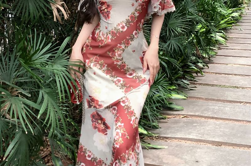 Print Designs) Dress (Various Shoulder Off Flower Bodycon