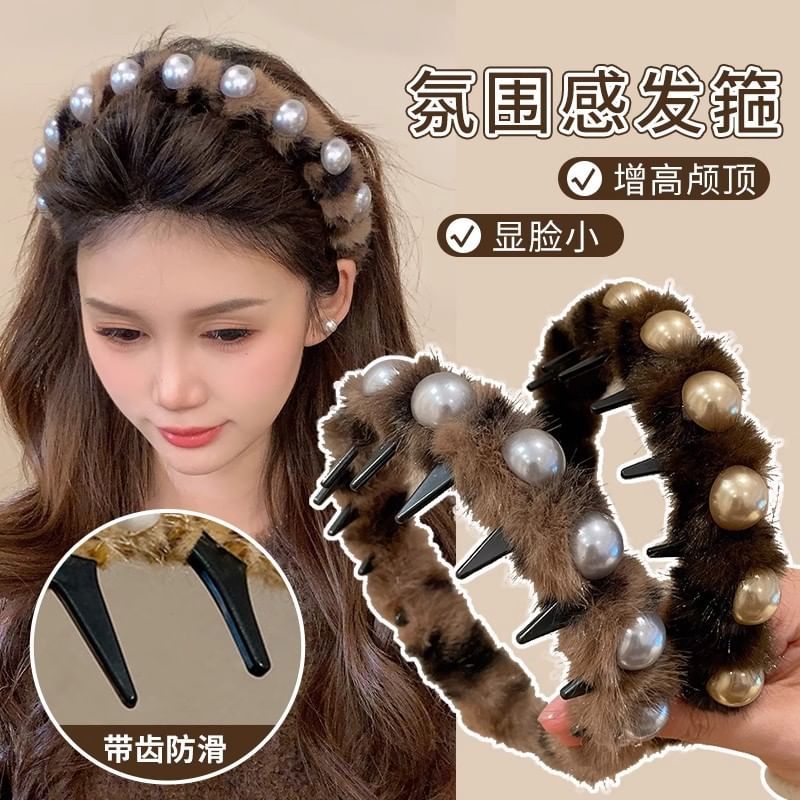 Fluffy Pearl Headband Faux
