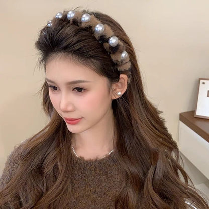 Fluffy Pearl Headband Faux