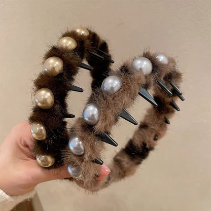 Fluffy Pearl Headband Faux