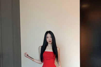 Print Leg Crop Contrast Drawstring Top Camisole Waist Wide Lettering / Pants Trim