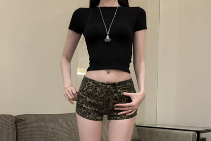 Hot Leopard Denim Low Pants Print Rise