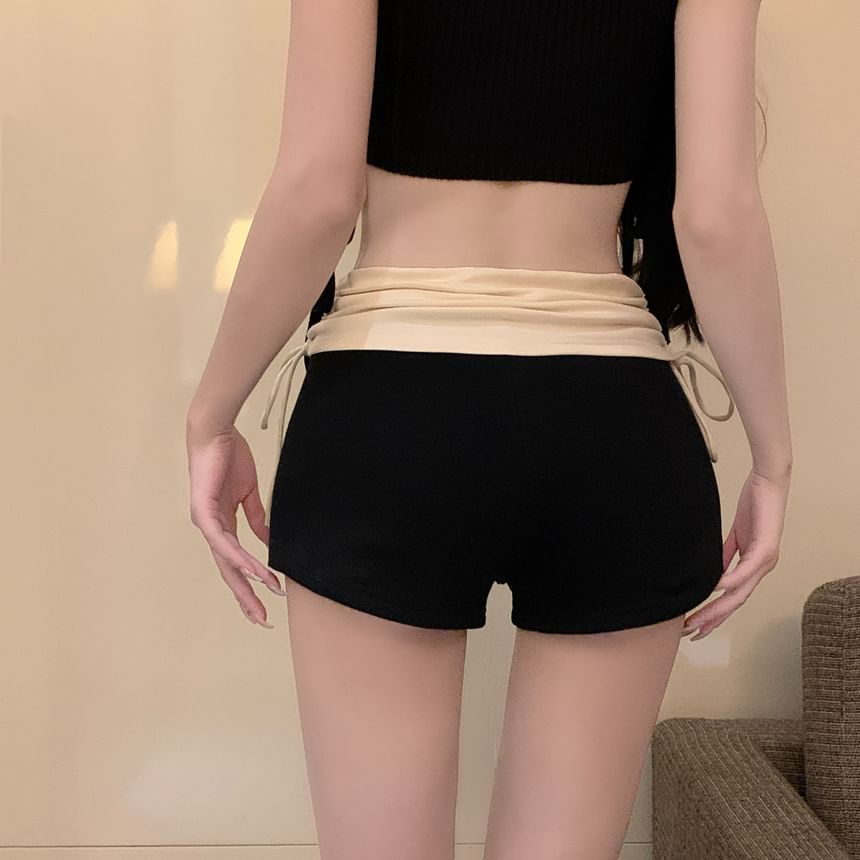 Two Tone High Waist Ruched Hot Pants Drawstring