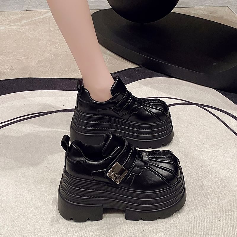 Leather Shoes Platform Adhesive Strap Faux