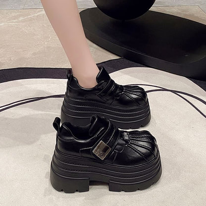 Leather Shoes Platform Adhesive Strap Faux