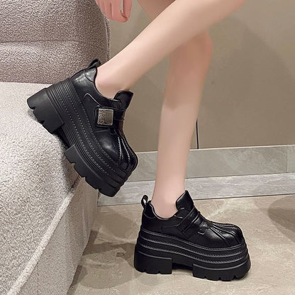 Leather Shoes Platform Adhesive Strap Faux