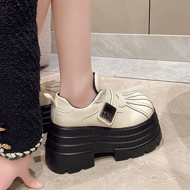 Leather Shoes Platform Adhesive Strap Faux