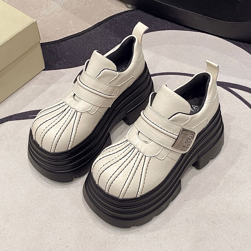 Leather Shoes Platform Adhesive Strap Faux