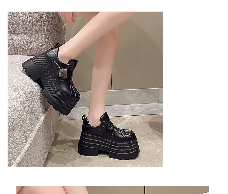 Leather Shoes Platform Adhesive Strap Faux