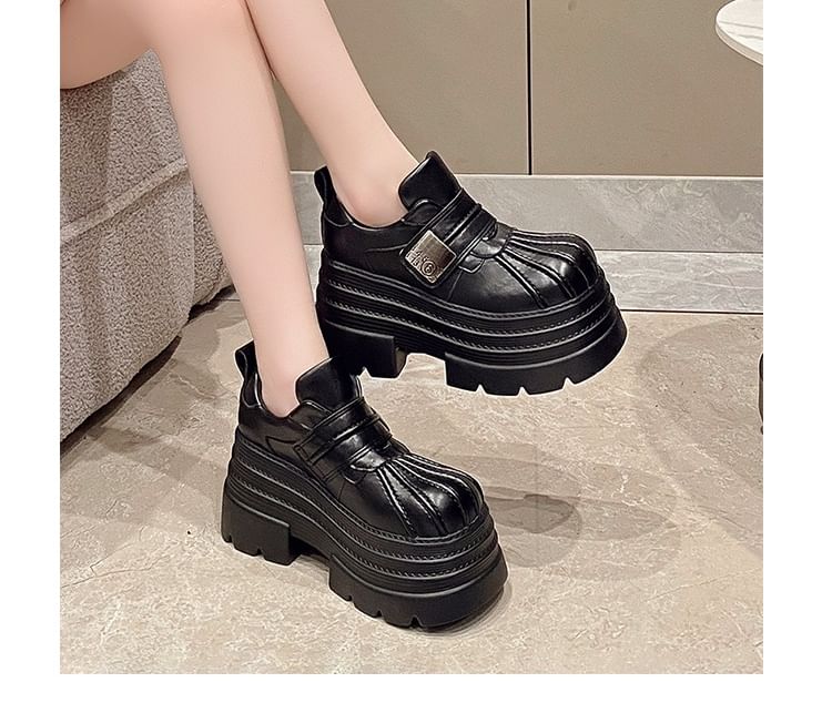 Leather Shoes Platform Adhesive Strap Faux