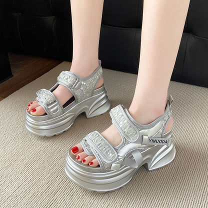 Sandals Sequin Platform Adhesive Strap Slingback