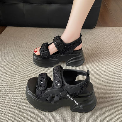 Sandals Sequin Platform Adhesive Strap Slingback