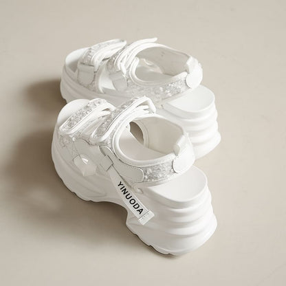 Sandals Sequin Platform Adhesive Strap Slingback