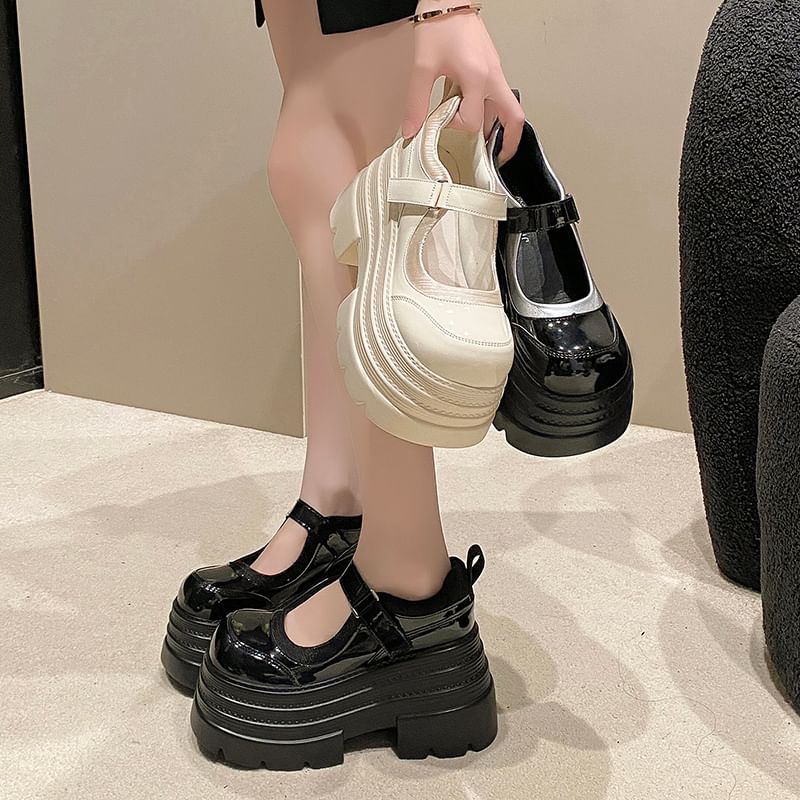 Jane Faux Adhesive Strap Leather Platform Shoes Mary