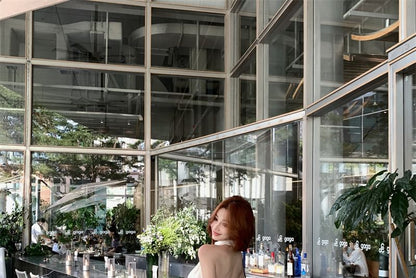 Plain Halter Pants Crop High Rise Sleeveless Neck Wide / Top Leg