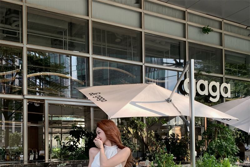 Plain Halter Pants Crop High Rise Sleeveless Neck Wide / Top Leg