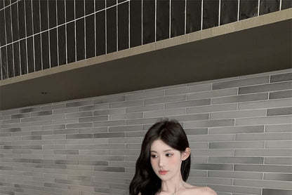 Lace Shoulder Top Panel Off Plain Long-Sleeve